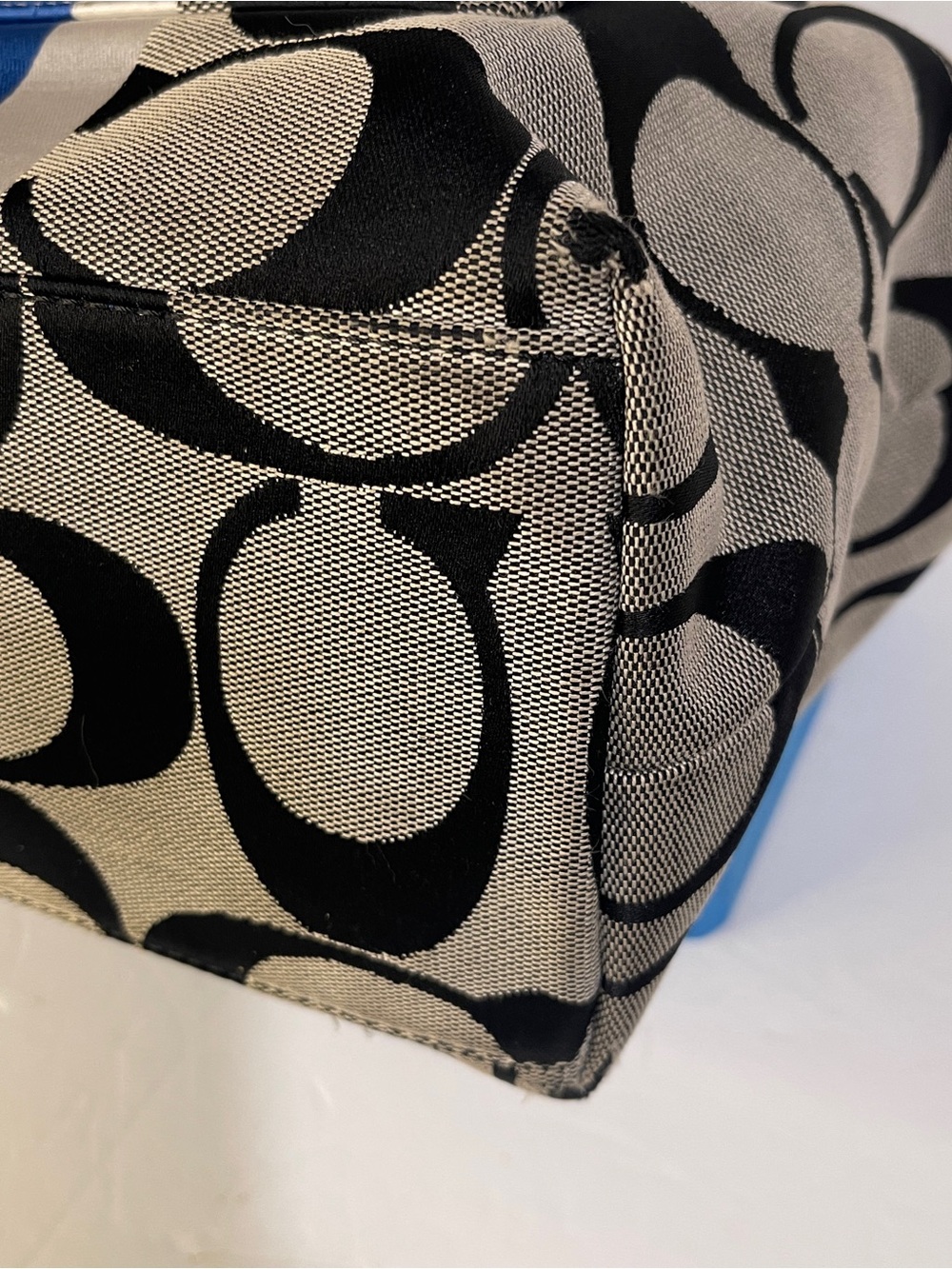 Coach Heritage Stripe Tote F14477 Y2K Signature C Shoulder Bag Black Blue White - Picture 15 of 16